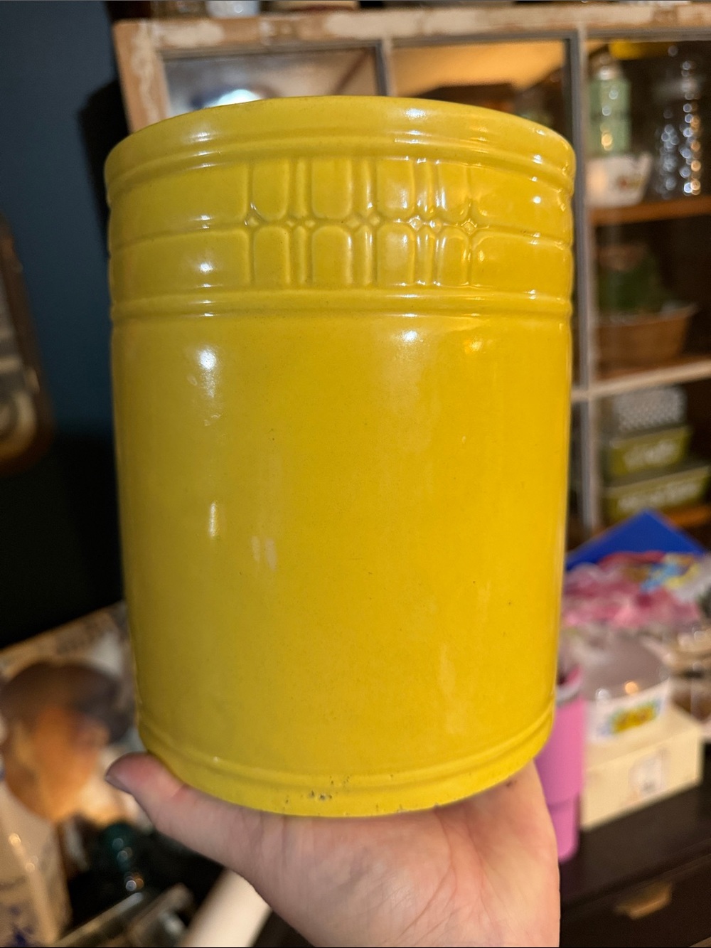 Vintage Yellow Ceramic Canister/Crock - Bright Gloss Finish NO LID